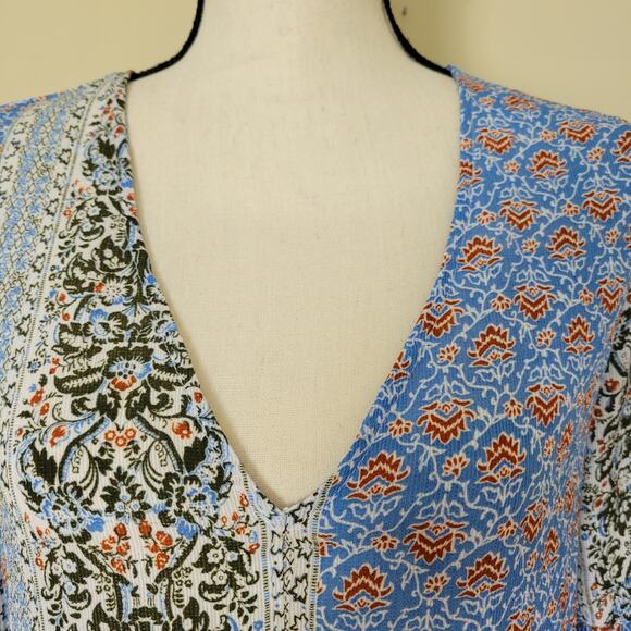 Glamorous Size 8 Blouse Boho Hippie V-Neck Pullover Ruffled Peplum Bell Sleeves - Picture 3 of 15
